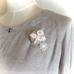 希少ミナペルホネンハンドメイドforest paradeゆらりレースのブローチ。