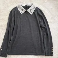 美品✨アクアスキュータムAquascutum レースカラーニット グレー10のサムネイル