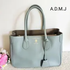 極美品☆A.D.M.J エーディーエムジェイ☆トートバッグ レザー ブルー系