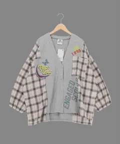＊新品タグ付 スカラー　161671：レトロ柄チェック切替カーディガンのサムネイル