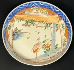 【古伊万里の上作品❗】江戸時代後期　瑠璃呉須　金彩色絵　麒麟に鳳凰に花の図　大皿 古伊万里 呉須赤絵 鳳凰図茶碗 大明成化年製 木箱付 時代物 古美術