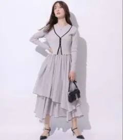 イレへム配色ドッキングワンピース　コンパクトリブカーディガン