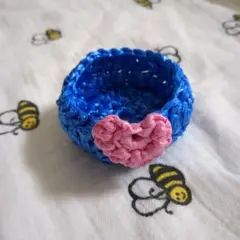 青とピンクのハート型小物入れ　ハンドメイド