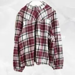 b595【イーストボーイ】チェックモックネックブラウスボリューム袖大人カジュアル