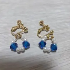 カブリブルークリスタル パール イヤリング 爽やか系♡♡♡