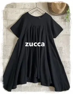 zucca Aラインプルオーバー ブラウス　黒フレアブラウス　半袖チュニックのサムネイル