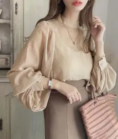 シアーブラウス バルーンスリーブ ハイネック