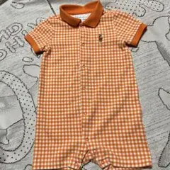 美品☆Ralph Lauren ☆オレンジチェックロンパース☆７０