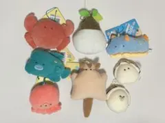 海の生物と動物のぬいぐるみマスコット8個セット　つぶらな瞳