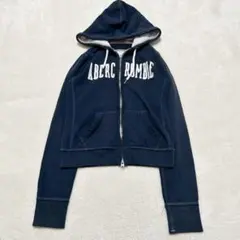 nt261 アバクロ 長袖フルジップパーカー y2k ネイビー ロゴ 刺繍 S