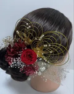 792.成人式　卒業式　水引髪飾り　プリザーブドフラワー