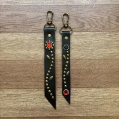 スタッズキーホルダー　本革　黒　アメカジ HTC 風　2個セット　値下げ