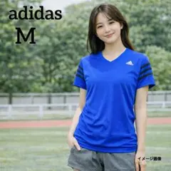 【アディダス】ランニングTシャツ　M　ブルー　青　半袖　スポカジ　Y2K　古着