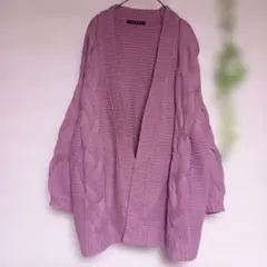lNGNI ケーブル編みロングカーディガン　くすみピンク(ラベンダー寄り)　M