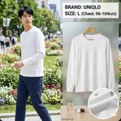ユニクロUNIQLOソフトタッチクルーネックT長袖白Lサイズメンズ　爽やか
