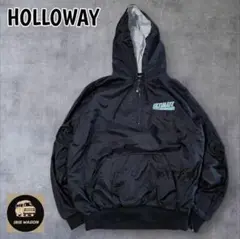 HOLLOWAYアノラックパーカー刺繍ロゴハーフジップナイロンコーチジャケット黒