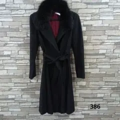 ウール100% 黒いファー襟ロングコート