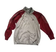 adidas トラックジャケット ジップアップL ベージュ赤 古着
