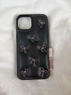 iPhone14専用ケース ブラック リボン刺繍デザインのサムネイル