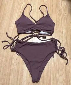 水着　ビキニ　セパレート　パット入り　紫　パープル　リブ