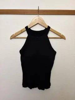 UNIQLO ブラック リブ ホルターネック タンクトップ