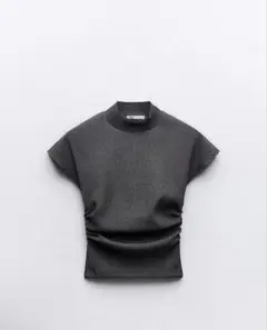 ZARA テクスチャー ギャザートップス　Sサイズ グレー
