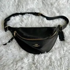 コーチ COACH ボディバッグ ブラック シボ革 ゴールド金具