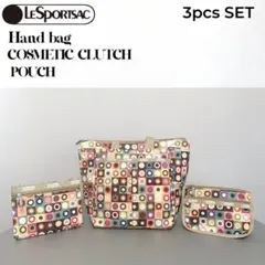 ✨美品 LeSportsac ハンドバッグ+ポーチ２個 計3点セット 幾何学柄