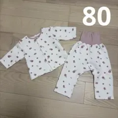 ベビー パジャマ セットアップ 部屋着 上下セット 80 花柄 白 ピンク