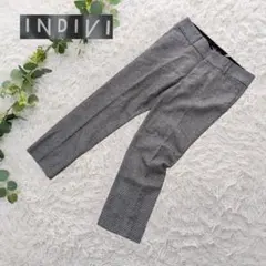 日本製❗️美品❗️【インディヴィ】千鳥格子 ウール混 ストレートパンツ 38のサムネイル