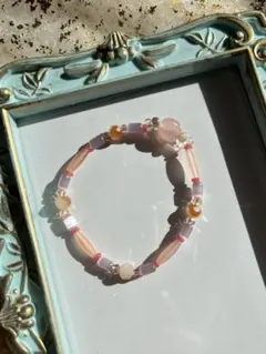 ガラスビーズブレスレット　伸びるゴムタイプ　役16cm