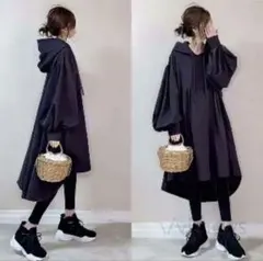 ワンピース　パーカー　ぽわん袖 ランタンスリーブ　アシンメトリー バルーン