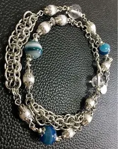 【美品】鎧淡水パール青天然石格子鎖帷子チェーンネックレス ジエダ ザラ ハレ