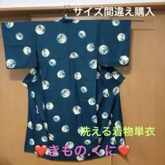 深緑雪輪に四季花柄　飛び模様小紋　 サイズＬ　洗える着物　お買い得‼️のサムネイル