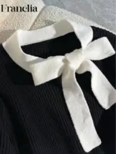 titty&Co 黒リブニット 白リボン付き