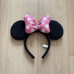 ミニー スパンコール ピンクリボン カチューシャ