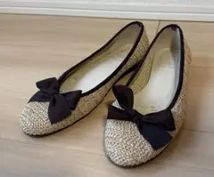 TRE DUE NOVE 日本製 リボン付きフラットシューズ Mサイズ ベージュ