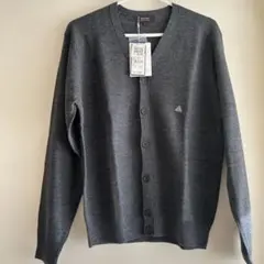 毛100% ダークグレー Vネック カーディガン Lサイズ