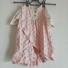 ピンク　ロンパース 60 カバーオール　夏服　リーフ柄　半袖　女の子
