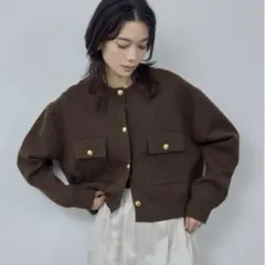 SALON adam et rope' スウェットライクメタルボタンカーディガン