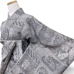 ちひろ 様【新品未使用】しつけ付き 小千谷縮風 単衣 夏着物麻 濃灰色