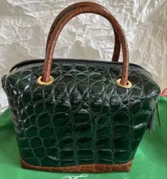 美品 JRA認定 EAGLE オーストリッチ 本革 ハンドバッグ 緑 フォーマル 