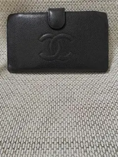 確実正規品　CHANEL シャネル キャビアスキン がま口　長財布　黒