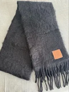 LOEWE マフラー モヘア アナグラム フリンジ ブラック ロング