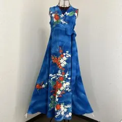 着物リメイク　正絹訪問着カシュクールフレアロングワンピースドレス(M)