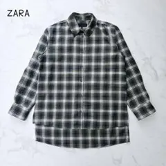 ザラ　ネルシャツ(XS)前後差　チュニック丈　体型カバー　ゆったり　カジュアル