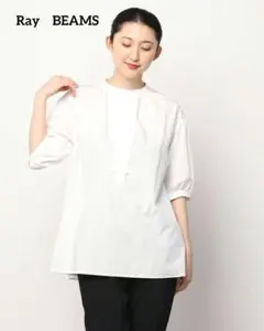 Ray　BEAMS　ブラウス　バックオープン　バンドカラー　コットン　ホワイトのサムネイル