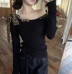 リボン付きオフショルダーセーターy2k
