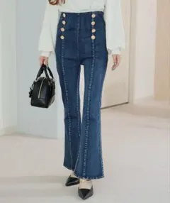 ツイードボタンデニムフレアパンツのサムネイル