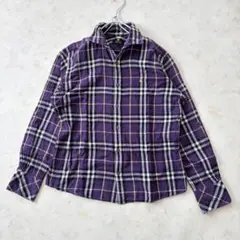 Burberry Black Label ノバチェックシャツ　ホース刺繍　紫